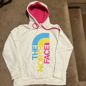 Pink Blue and Yellow North Face Hoodie Size Large